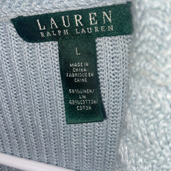 Lauren Ralph Lauren Cardigan Womens Large Blue Linen Blend Long Sleeve Collared - Picture 5 of 14